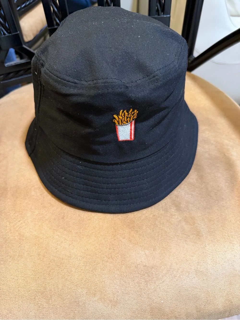 Black Bucket Hat with Embroidered Fries Patch